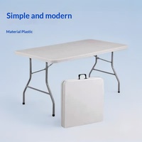 Table pliante rectangulaire moderne en plastique blanc de 1,5 m pour extérieur, banquet, repas et camping