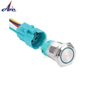 Плоская круглая головка, мгновенное или защелкиваемое светящееся кольцо, светодиодное 1NO1NC, 24 В, 12 В, 3 В, 16 мм, мгновенное 5 контактное жгут кнопочного переключателя - Product Image 5