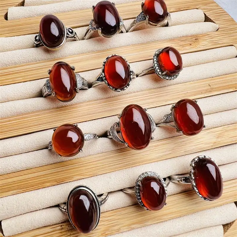Wholesale 925 Sliver Gemstone Jewelry Ring Red Garnet Stone Ring Crystal Rings For Souvenir Or Love Gifts