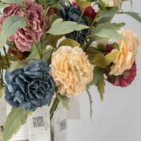 Fleur artificielle réaliste en soie, type Ranunculus Western Cabbage Rose Blue, avec bords brûlés, 86 cm, pour mariage, Noël, Pâques, Saint-Valentin, décoration intérieure