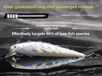 Leurre Minnow Longue Portée en ABS Argenté, Affleurant Lentement, Bionique, Dur, pour Black Bass, Poisson Mandarine, Seabass et Brochet