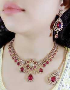 Conjunto de collar AD de calidad premium con acabado en mehendi, joyería AD de lujo, conjunto de collar para fiestas y bodas. - Product Image 6