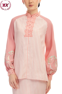 กระโปรงยาว Baju kurung สีชมพูคุณภาพพรีเมี่ยมและเซ็ตเสื้อปักลายสำหรับแบบดั้ง<span class=keywords><strong>เด</strong></span>ิม - Product Image 5