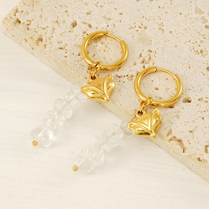 Zogxin Fox Hoop Earrings Gold Plated Stainless Steel <b>Crystal</b> Drop <b>Animal</b> Shape Everyday Wear - Product Image 4