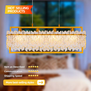 Adjustable Height Gold LED Glass Pendant <b>Light</b> Modern Long <b>Rectangle</b> <b>Ceiling</b> Chandelier For Home Hotel Bar - Product Image 1