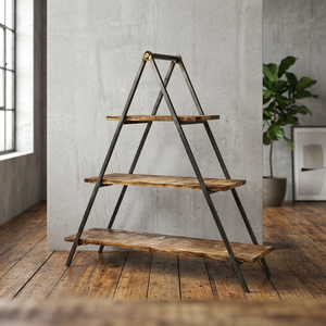 Double Tier Wood and Metal Triangle <b>Wall</b> <b>Mounted</b> Eco-Friendly Black Non-Folding Living Room Flower Pot <b>Shelf</b> - Product Image 3