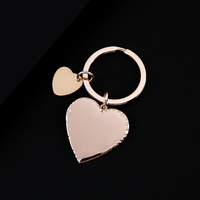 Porte-clés double cœur en acier inoxydable Ywyougang, bord perlé, gravable, 4 couleurs, personnalisé, couple, vintage, dessin animé