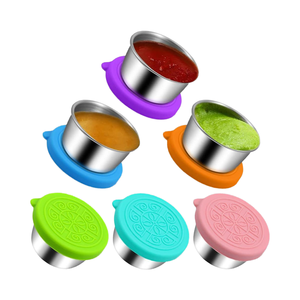 Stainless Steel Sauce Cup Silicone Lid Salad Dressing Container with Food <b>Storage</b> Preservation Printed Tomato Salad Condiments - Product Image 3