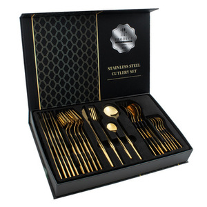 Juego de Cubiertos de Acero Inoxidable Estilo Occidental, Cuchillo, Tenedor y Cuchara para Carne, 24 Piezas, Caja de Regalo, Cubiertos de Acero, Juego de Cubiertos Dorados - Product Image 6