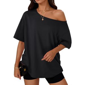 T-shirt oversize da donna con spalle scoperte, manica corta, top estivo casual in morbida maglia - Product Image 1