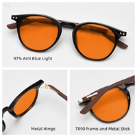 Gafas de Sol Redondas Retro al por Mayor con Lentes Naranjas, Diseño de Gafas con Logotipo Personalizado, Unisex, 97% de Protección Contra la Luz Azul