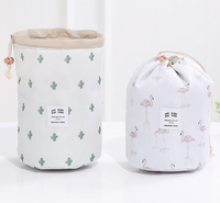 Vente en gros de trousse de toilette de voyage cylindrique pour femmes, organisateur de rangement, trousse de maquillage cosmétique avec pochette amovible avec cordon de serrage