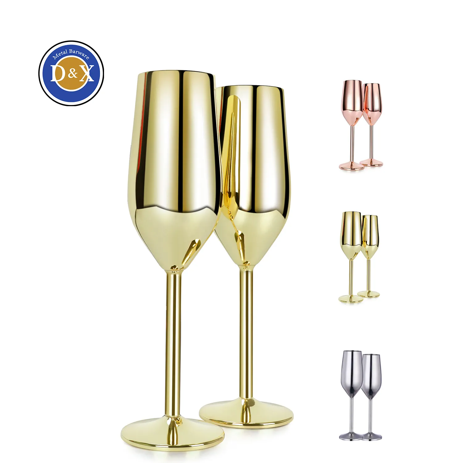 Custom 200ml Gold Copper Plated Metal Goblet Metallic Wine Glass Stainless Steel Champagne Glasses Flute