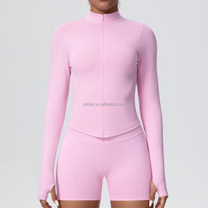 2 Piece Seamless <b>Women's</b> Autumn Winter Gym Clothes Sports Top Casual Workout Yoga Running <b>Jackets</b> sports Top front Logo Sports - Product Image 1