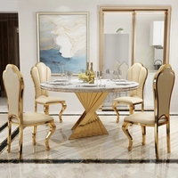 Ensemble de table à manger moderne de style mid-century avec plateau en marbre, table à manger en acier 180*80 avec 4 chaises en tissu en forme de tulipe