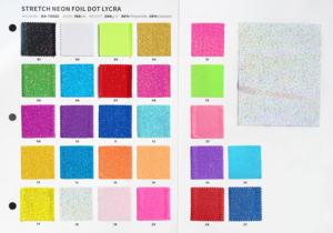 Kain Spandex Nylon 4 Arah Stretch dengan Cetakan Foil Metalik Mistis Hologram Neon Berkilau untuk Pakaian Renang dan Pakaian Tari - Product Image 5