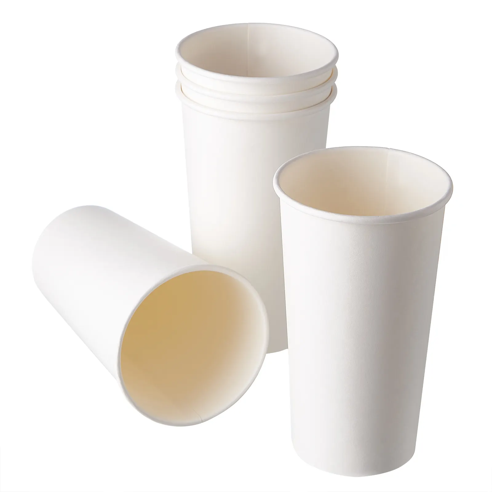FULING Wholesale Disposable Single Wall Hot Coffee White Paper Cups with Lids