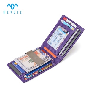 Portefeuille de pince à billets RFID en cuir PU en Fiber de carbone <span class=keywords><strong>violet</strong></span> de haute qualité avec logo en relief unisexe pour étui Airtag - Product Image 4