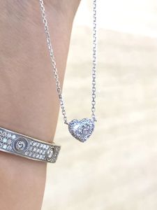 Xinfly PT950 Heart Shape 0.50ct Lab Grown Diamond Halo Wedding Pendant <b>Necklace</b> - Product Image 5