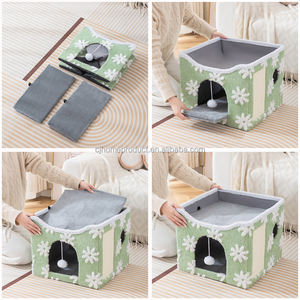 Modernes Quadratisches Stoff-Klappbett für Haustiere 41x41x35cm Ganzjährig Winterwarm Leicht zu Reinigen für Katzen und Hunde Grau/Rosa/Beige - Product Image 2