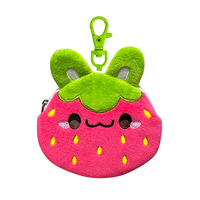 Porte-monnaie zippé en peluche fraise personnalisé, pochette porte-clés pour mini-outils, clés de voiture, écouteurs, accessoire de sac banane personnalisé