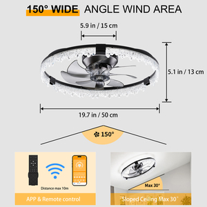 20" Modern Enclosed Ceiling Fan with <b>Light</b>,WHITE Low Profile Ceiling Fan <b>Light</b> with 3000K-6500K Dimmable LED BEDROOM - Product Image 2