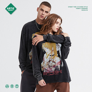 Maglietta Vintage di marca ARTIE uomo retrò alla moda stampa digitale con <span class=keywords><strong>Note</strong></span> di morte a manica lunga stile scuro tinto a cera" - Product Image 5