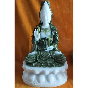 Statua di buddha in marmo onice di giada verde religiosa intagliata per la decorazione dell'interno