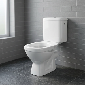 Inodoro de cerámica europeo de dos piezas con sifón en P y descarga dual, conjunto de baño con tanque acoplado - Product Image 4