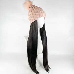 Женский парик с шерстью, длинные волнистые волосы на осень и зиму, натуральная мода, средней длины, Имитация волос, вязаная шапка, парик