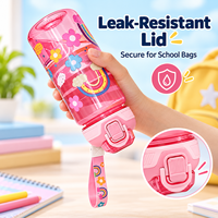 Bouteille d'eau personnalisée pour enfants 600 ml, ouverture à un clic, anti-fuite, couvercle rabattable, bouteille à boire directement avec sangle