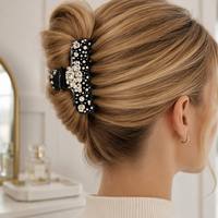 Pince à cheveux en acétate durable avec strass, antidérapante, à forte adhérence, en cristal noir scintillant, haute brillance, pour usage quotidien et mode