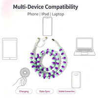 Câble de données USB perlé avec perles rondes aux couleurs vives, cordon décoratif mignon pour téléphone, idéal pour un usage quotidien