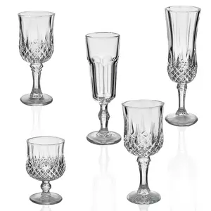 Europese Stijl Transparante Drinkwater Glas Kristal Vintage Reliëf Beker Clear Wijnglazen Cup