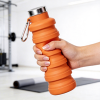 Bouteille d'eau sport pliable, durable, portable, sans BPA, en silicone de qualité alimentaire, étanche, lavable au lave-vaisselle, design moderne, avec mousqueton