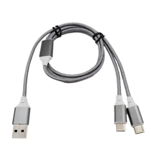 5v双USB C型充电器电缆2合1两充电端口USB充电器电缆手机延长线