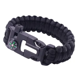 5 Trong 1 Parachute Dây Cắm Trại Tay Ban Nhạc Đá Lửa Dao La Bàn Chiến Thuật Survival Cháy Khởi Động Survival Paracord Dệt Vòng Đeo Tay