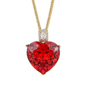 Premium Eco-friendly Copper Gold Plated 20MM Red Cubic Zirconia Jewelry Love <b>Heart</b> Shape <b>Sweet</b> Pendant Necklace for Ladies Gift - Product Image 1