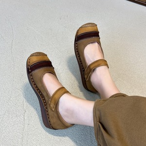 รองเท้าหนังวัวแบบมีชั้น ลายรุ้งตัดกัน รองเท้าส้นเตี้ยแบบแพลตฟอร์ม รองเท้าผู้หญิงหนังแท้ รองเท้าผู้หญิงหัวกลม - Product Image 4