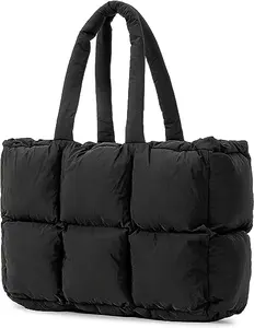 新しいデザインバッグ大きなキルティングふくらんでいるハンドバッグ女性のための軽量冬のパディング格子サッチェルかわいいフグキャリーオントートバッグ