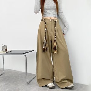 <span class=keywords><strong>Pantalon</strong></span> cargo <span class=keywords><strong>beige</strong></span> <span class=keywords><strong>taille</strong></span> mi-<span class=keywords><strong>haute</strong></span> pour <span class=keywords><strong>femme</strong></span>, coupe large et décontractée, style streetwear, en tissu Oxford 100 % coton écologique - Product Image 3
