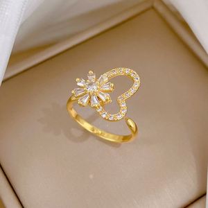 Anillo De Ansiedad Rotatable Zircon Sparkling Flower Fidget Anxiety <b>Ring</b> for Women Anti <b>Stress</b> Jewelry Rotating Open <b>Ring</b> - Product Image 5