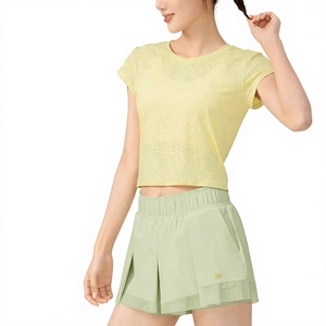 Wholesale <b>Women</b> Quick Dry Twist V Back Cropped Yoga Shirts Breathable Mesh Back Short Sleeve Pilates Athletic Gym Tops OEM ODM - Product Image 1