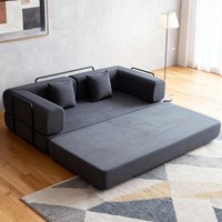 Canapé-lit convertible contemporain et durable, de forme carrée minimaliste, recouvert de flanelle, modulaire et compressé, idéal pour les petits espaces.