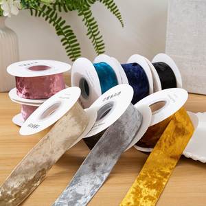 Ruban en velours polyester de 50 yards, largeur 2,5 cm, imprimé feuille d'argent, strass, écologique, pour accessoires capillaires, matériel de fabrication de nœuds DIY - Product Image 2