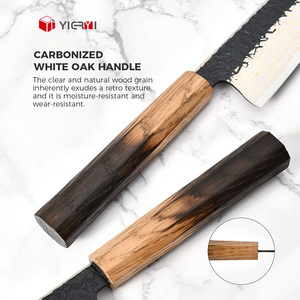 Couteaux de cuisine en acier au carbone forgé, couteau utilitaire en acier Damas cuivré, manche en bois massif de chêne brûlé pour le camping et la maison - Product Image 4