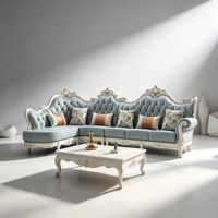 Canapé d'angle en cuir capitonné en forme de L, style vintage européen, en bois massif sculpté, pour villa, appartement, hôtel, salon