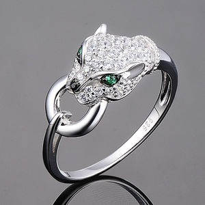 Anillo de Cóctel F140 con Cabeza de Pantera, Plata 925, Cristales Pavé, Joyería Fina para Mujer, Uso Diario - Product Image 1