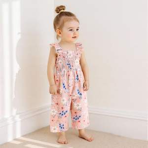 Combinaison pour petite fille, barboteuse smockée, <span class=keywords><strong>salopette</strong></span> à jambes larges à fleurs, sans manches, bretelles, combinaison de jeu, Chine - Product Image 2