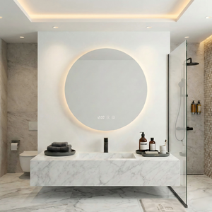 <span class=keywords><strong>Espejo</strong></span> <span class=keywords><strong>de</strong></span> baño LED redondo sin marco Kingstin, retroiluminado, antivaho, luz 3 colores, hora, táctil - Product Image 2